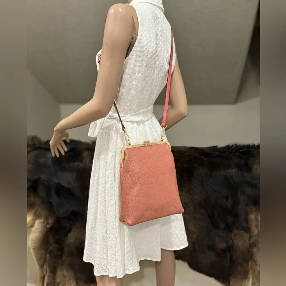 Handmade Genuine Cowhide Leather Metal Frame Push-lock Shoulder Bag/Crossbody